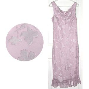 Worn 1X Pink Floral Appliqué Cowl Neck Midi Dress